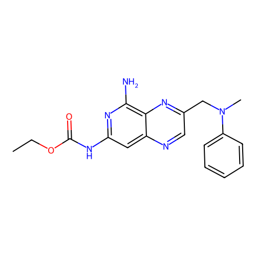 ethyl N-[5-amino-3-[(N-methylanilino)methyl]pyrido[3,4-b]pyrazin-7-yl]carbamate structure