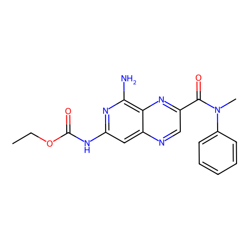 ethyl N-[5-amino-3-[methyl(phenyl)carbamoyl]pyrido[3,4-b]pyrazin-7-yl]carbamate structure