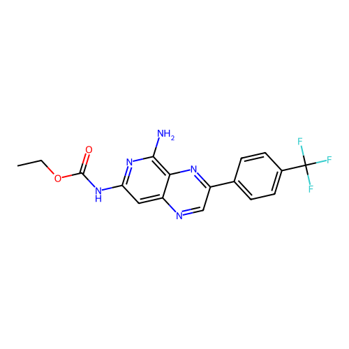 Ethyl (5-amino-3-(4-(trifluoromethyl)phenyl)pyrido[3,4-b]pyrazin-7-yl)carbamate structure