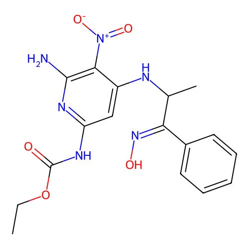 ethyl N-[6-amino-4-[[(1E)-1-hydroxyimino-1-phenylpropan-2-yl structure