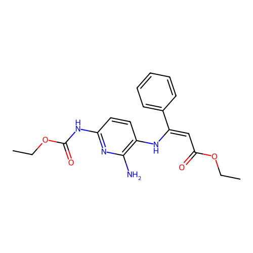 ethyl 3-[[2-amino-6-(ethoxycarbonylamino)pyridin-3-yl]amino]-3-phenylprop-2-enoate structure