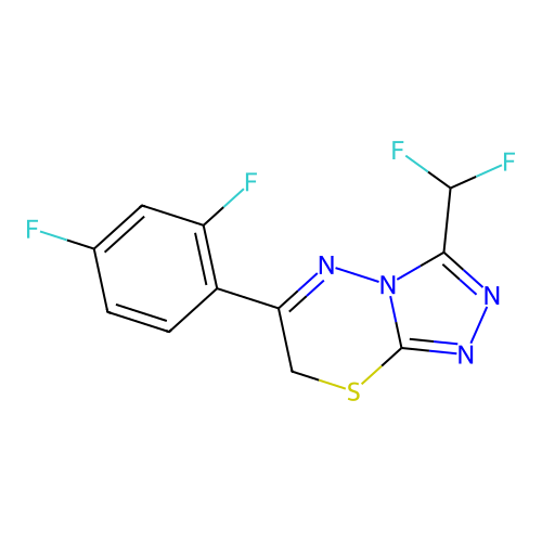 3-(difluoromethyl)-6-(2,4-difluorophenyl)-7H-[1,2,4]triazolo[3,4-b][1,3,4]thiadiazine structure