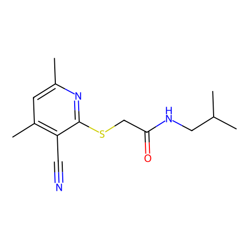 2-(3-cyano-4,6-dimethylpyridin-2-yl)sulfanyl-N-(2-methylpropyl)acetamide structure