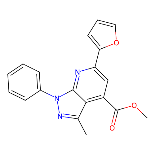 methyl 6-(furan-2-yl)-3-methyl-1-phenyl-1H-pyrazolo[3,4-b]pyridine-4-carboxylate structure