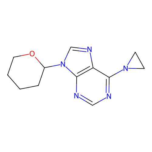 6-(aziridin-1-yl)-9-(tetrahydro-2H-pyran-2-yl)-9H-purine structure