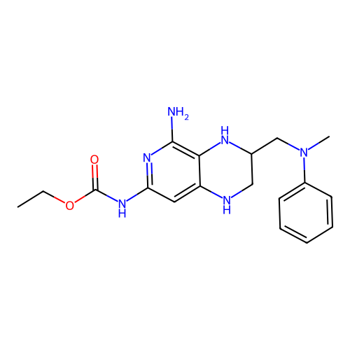 ethyl N-[5-amino-3-[(N-methylanilino)methyl]-1,2,3,4-tetrahydropyrido[3,4-b]pyrazin-7-yl]carbamate structure