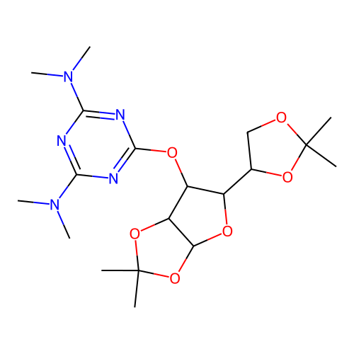 6-[[5-(2,2-dimethyl-1,3-dioxolan-4-yl)-2,2-dimethyl-3a,5,6,6a-tetrahydrofuro[2,3-d][1,3]dioxol-6-yl]oxy]-2-N,2-N,4-N,4-N-tetramethyl-1,3,5-triazine-2,4-diamine structure