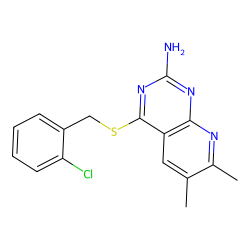 4-[(2-Chlorophenyl)methylsulfanyl]-6,7-dimethylpyrido[2,3-d]pyrimidin-2-amine structure