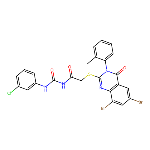 Acetamide, N-(((3-chlorophenyl)amino)carbonyl)-2-((6,8-dibromo-3,4-dihydro-3-(2-methylphenyl)-4-oxo-2-quinazolinyl)thio)- structure