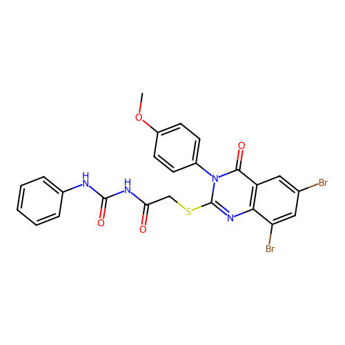 1-(2-(6,8-Dibromo-3-(4-methoxy-phenyl)-4-oxo-3,4-dihydro-quinazolin-2-ylsulfanyl)-acetyl)-3-phenyl-urea structure