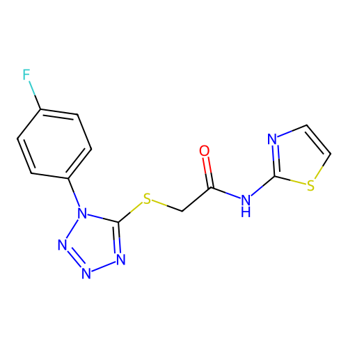 2-((1-(4-fluorophenyl)-1H-tetrazol-5-yl)thio)-N-(thiazol-2-yl)acetamide structure