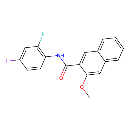 N-(2-fluoro-4-iodophenyl)-3-methoxynaphthalene-2-carboxamide structure