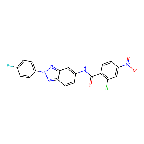2-chloro-N-[2-(4-fluorophenyl)benzotriazol-5-yl]-4-nitrobenzamide structure