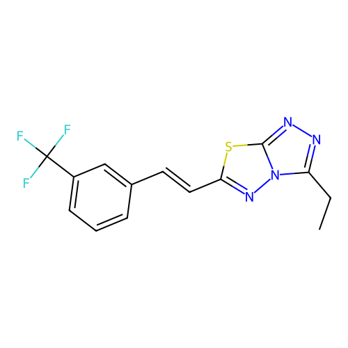 (E)-3-ethyl-6-(3-(trifluoromethyl)styryl)-[1,2,4]triazolo[3,4-b][1,3,4]thiadiazole structure