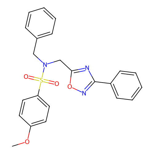 N-benzyl-4-methoxy-N-[(3-phenyl-1,2,4-oxadiazol-5-yl)methyl]benzenesulfonamide structure