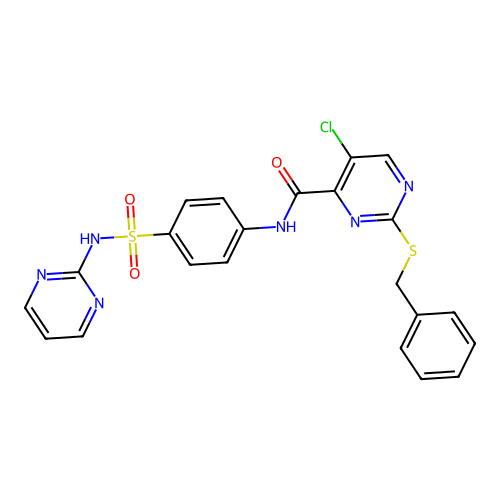 2-benzylsulfanyl-5-chloro-N-[4-(pyrimidin-2-ylsulfamoyl)phenyl]pyrimidine-4-carboxamide structure
