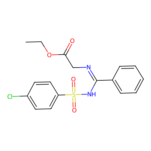 Ethyl 2-[[[(4-chlorophenyl)sulfonylamino]-phenylmethylidene]amino]acetate structure
