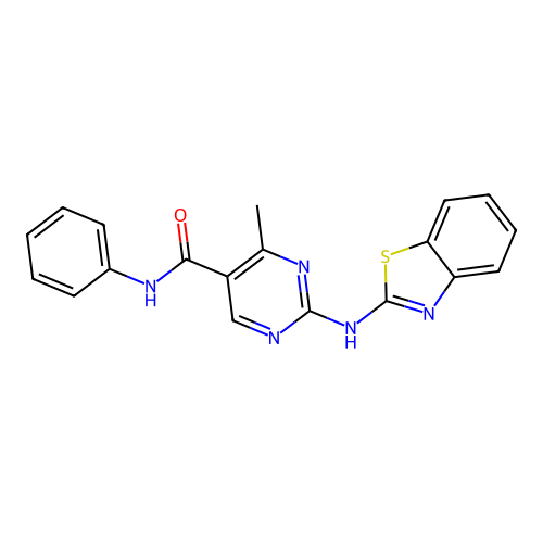 2-(1,3-benzothiazol-2-ylamino)-4-methyl-N-phenylpyrimidine-5-carboxamide structure