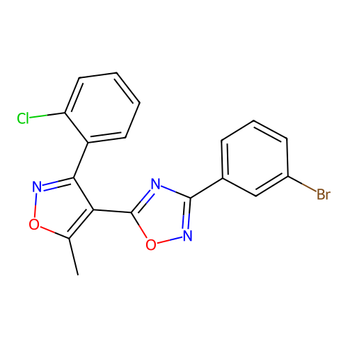 3-(3-bromophenyl)-5-[3-(2-chlorophenyl)-5-methyl-1,2-oxazol-4-yl]-1,2,4-oxadiazole structure