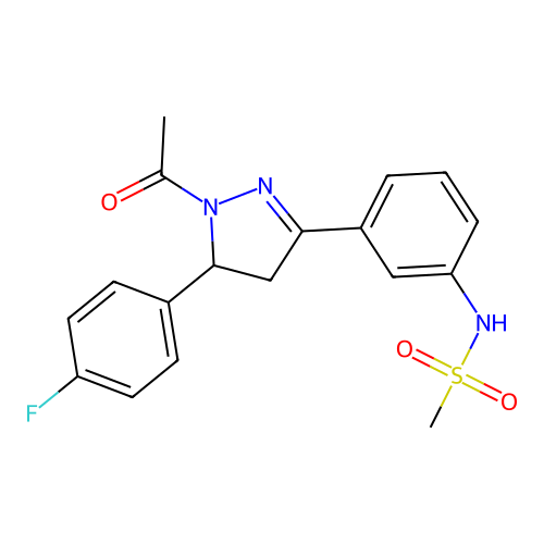 N-(3-(1-acetyl-5-(4-fluorophenyl)-4,5-dihydro-1H-pyrazol-3-yl)phenyl)methanesulfonamide structure