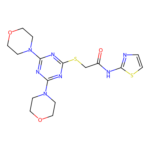 2-[(4,6-dimorpholin-4-yl-1,3,5-triazin-2-yl)sulfanyl]-N-(1,3-thiazol-2-yl)acetamide structure