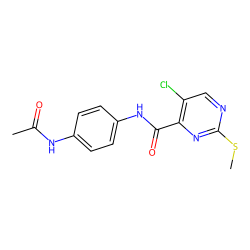 5-chloro-N-(4-acetamidophenyl)-2-(methylsulfanyl)pyrimidine-4-carboxamide structure