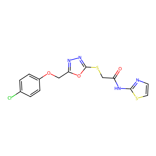 2-((5-((4-chlorophenoxy)methyl)-1,3,4-oxadiazol-2-yl)thio)-N-(thiazol-2-yl)acetamide structure