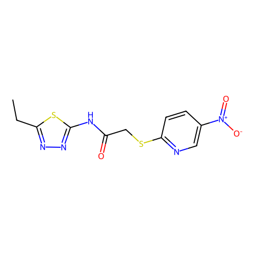 N-(5-ethyl-1,3,4-thiadiazol-2-yl)-2-(5-nitropyridin-2-yl)sulfanylacetamide structure