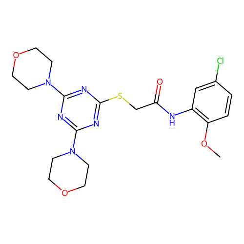 N-(5-chloro-2-methoxyphenyl)-2-[(4,6-dimorpholin-4-yl-1,3,5-triazin-2-yl)sulfanyl]acetamide structure
