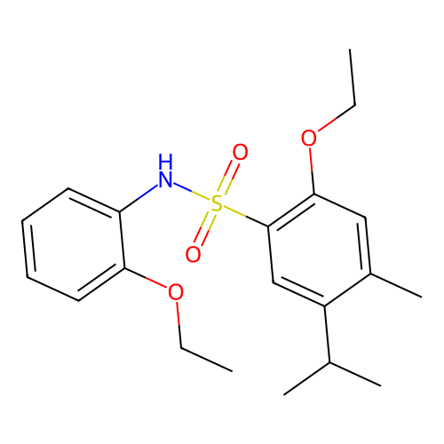 2-ethoxy-N-(2-ethoxyphenyl)-4-methyl-5-(propan-2-yl)benzenesulfonamide structure