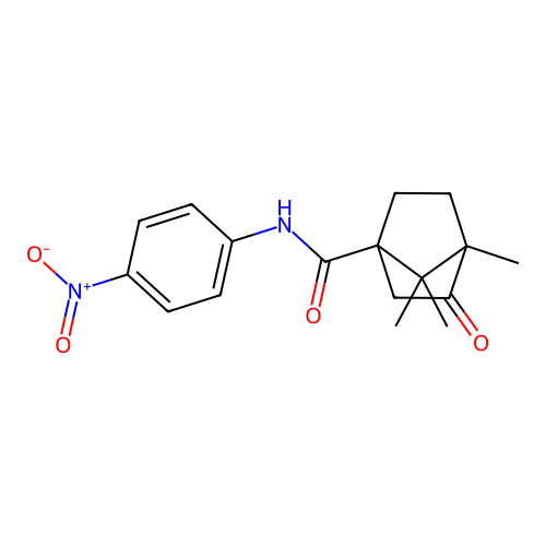 4,7,7-trimethyl-N-(4-nitrophenyl)-3-oxobicyclo[2.2.1]heptane-1-carboxamide structure