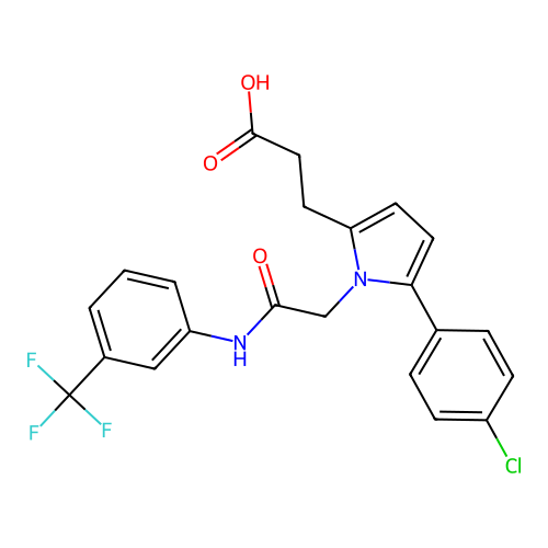 3-[5-(4-chlorophenyl)-1-(2-oxo-2-{[3-(trifluoromethyl)phenyl]amino}ethyl)-1H-pyrrol-2-yl]propanoic acid structure