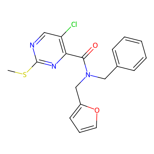N-benzyl-5-chloro-N-[(furan-2-yl)methyl]-2-(methylsulfanyl)pyrimidine-4-carboxamide structure