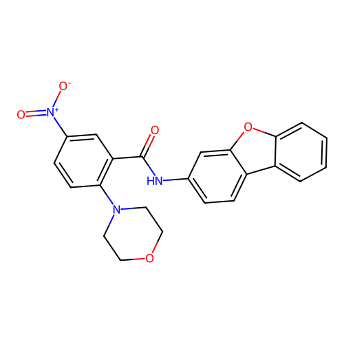 N-dibenzofuran-3-yl-2-morpholin-4-yl-5-nitrobenzamide structure