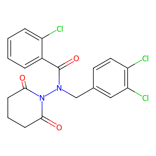 2-chloro-N-[(3,4-dichlorophenyl)methyl]-N-(2,6-dioxopiperidin-1-yl)benzamide structure