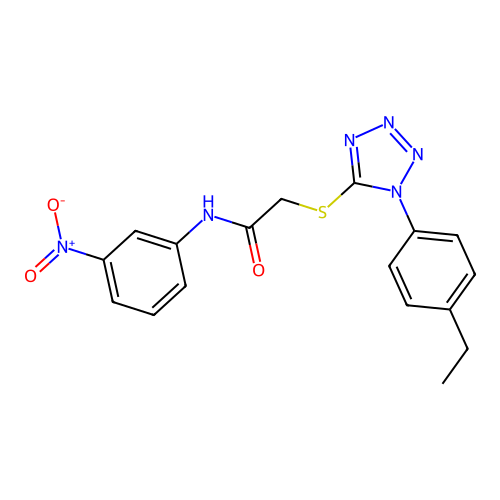 2-[1-(4-ethylphenyl)tetrazol-5-yl]sulfanyl-N-(3-nitrophenyl)acetamide structure