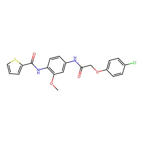 N-[4-[[2-(4-chlorophenoxy)acetyl]amino]-2-methoxyphenyl]thiophene-2-carboxamide structure