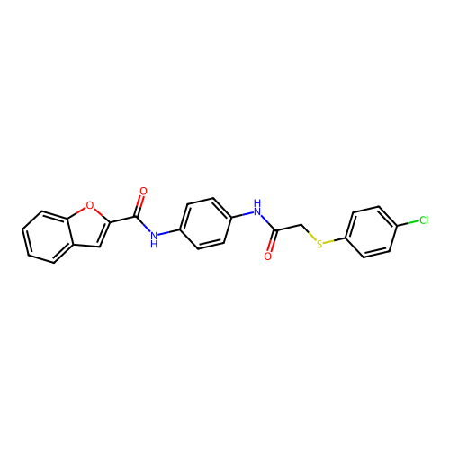N-[4-[[2-(4-chlorophenyl)sulfanylacetyl]amino]phenyl]-1-benzofuran-2-carboxamide structure