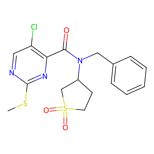 N-benzyl-5-chloro-N-(1,1-dioxothiolan-3-yl)-2-methylsulfanylpyrimidine-4-carboxamide structure