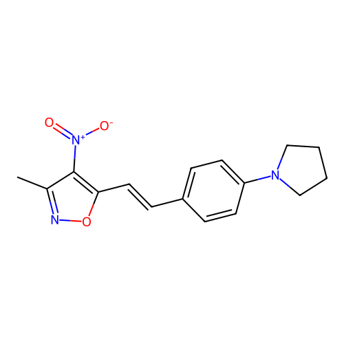 (E)-3-methyl-4-nitro-5-(4-(pyrrolidin-1-yl)styryl)isoxazole structure