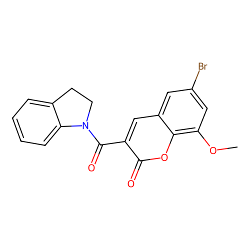 6-bromo-3-(indoline-1-carbonyl)-8-methoxy-2H-chromen-2-one structure