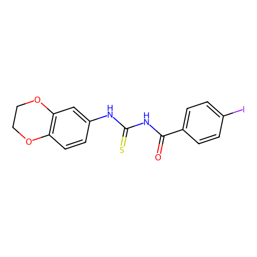 N-(2,3-dihydro-1,4-benzodioxin-6-ylcarbamothioyl)-4-iodobenzamide structure