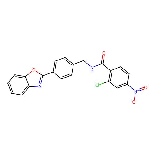 N-[[4-(1,3-benzoxazol-2-yl)phenyl]methyl]-2-chloro-4-nitrobenzamide structure