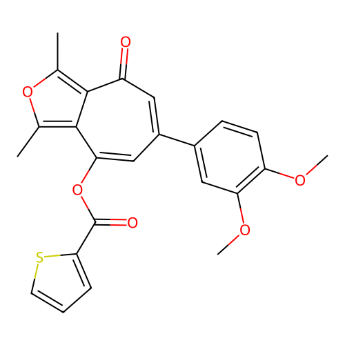 6-(3,4-dimethoxyphenyl)-1,3-dimethyl-4-oxo-4H-cyclohepta[c]furan-8-yl thiophene-2-carboxylate structure