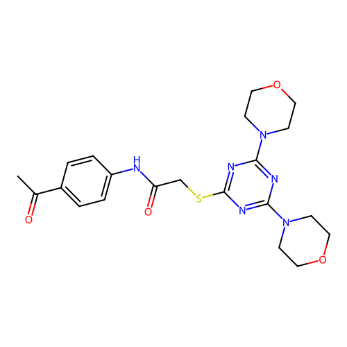 N-(4-acetylphenyl)-2-[(4,6-dimorpholin-4-yl-1,3,5-triazin-2-yl)sulfanyl]acetamide structure