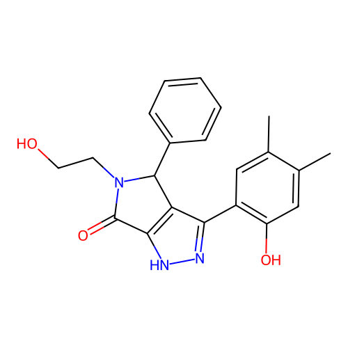 3-(2-hydroxy-4,5-dimethylphenyl)-5-(2-hydroxyethyl)-4-phenyl-4,5-dihydropyrrolo[3,4-c]pyrazol-6(1H)-one structure