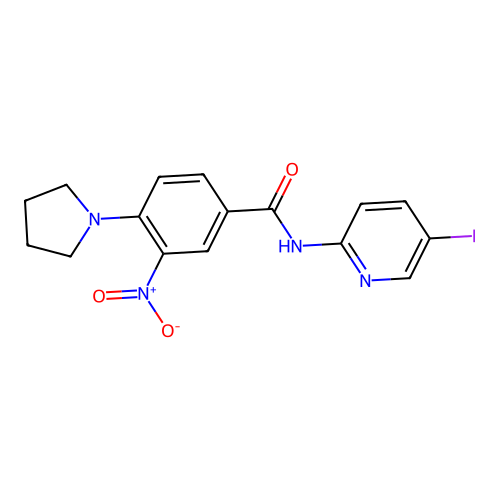 N-(5-iodopyridin-2-yl)-3-nitro-4-pyrrolidin-1-ylbenzamide structure