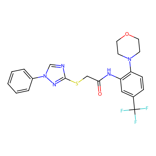 N-[2-morpholin-4-yl-5-(trifluoromethyl)phenyl]-2-[(1-phenyl-1,2,4-triazol-3-yl)sulfanyl]acetamide structure