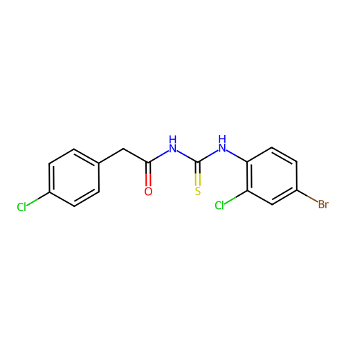 N-[(4-bromo-2-chlorophenyl)carbamothioyl]-2-(4-chlorophenyl)acetamide structure