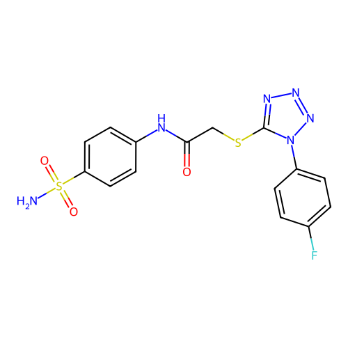 2-[1-(4-fluorophenyl)tetrazol-5-yl]sulfanyl-N-(4-sulfamoylphenyl)acetamide structure